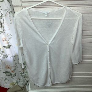 JJill button cardigan, lightweight, short sleeve, white, Sz S